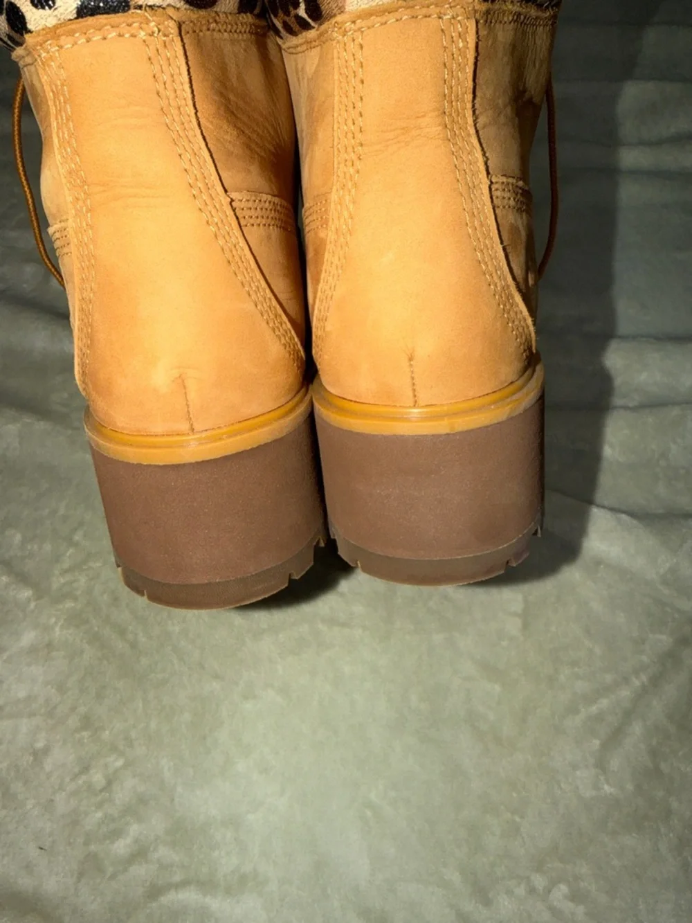 Timberland Wheat Nubuck Lace-Up Ankle Boot with Leopard Accent - Picture 4 of 11